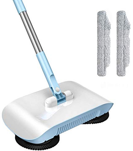 BROOM NLIAN- Hand Push Sweeper, 3 in 1 Hand Push Spin Sweeper Hard Floor Cleaning Mop Duster 360° Rotating High Efficient Magic Blue Pink (Color : Blue)