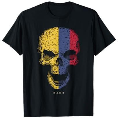 Camiseta Calavera con Bandera de Colombia Cráneo Camiseta
