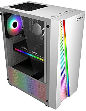 UNYKAch Caja de Ordenador ATX GLAYZE White, Gaming, Frontal ARGB, Panel Lateral De Cristal Templado, 1 Ventilador RGB 120 mm, Sistema De Montaje Tool Less, 1 x USB 3.0 y 2 x USB 2.0