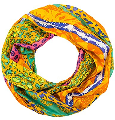 Sunsa Damen Loop Schal. 100% Baumwolle Schlauchschal für Frühlings/Sommer. Dünn Loopschal mit Blumen Design. Tücher und Schals als Frauen Geschenk (orange/grün # 1)