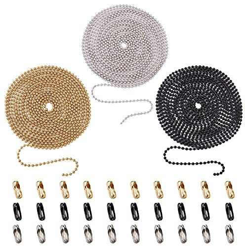 PandaHall Kugelkette aus Edelstahl, 2,4 mm, 3 Farben, 10 m, Perlenverlängerung mit Kugelkettenverbinder für DIY-Schmuck, Armband, Etikettenherstellung