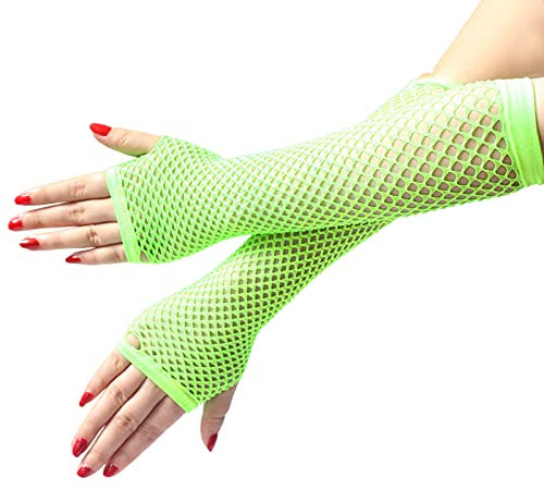 Winterhandschuhe, 1 Paar hochelastische Netzhandschuhe, Armabdeckung, Nylon, Ellenbogenlänge, Halbfinger-Netzhandschuhe, Kostümzubehör, leuchtend grün, 1.00 Strength