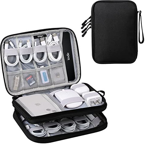 DDgro Borsa organizer da viaggio per gadget tecnici e accessori aerei, per cavi/cavi e caricabatterie/iPad Mini/Kindle (grande, nero)