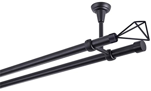 Bastone per tende nero, 400 cm, 2 binari, 19 mm, in metallo, fissaggio a soffitto, SPACE