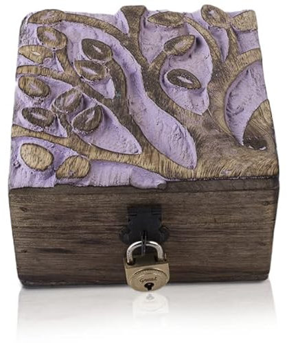 Tolles Geburtstagsgeschenk, handgefertigte, dekorative Holz-Schmuckschatulle mit Lebensbaum-Schnitzerei, Schloss und Schlüssel, Schmuck-Organizer, Andenken-Box, Schatztruhe, Schmuckhalter,