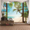 EHOMERY Wandteppiche Tapisserie Wanddekoration Klein Blau Grün Windou Strandbaum Wandteppich Für Auto Möve Wandschmuck Wandbehang Groß Schlafzimmer Wohnzimmer Wanddekoration 200X200Cm