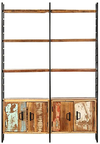 Gecheer Bücherregal 4 Türen und 6 Fachböden Standregal Wandregal Aktenregal Holzregal Bücherschrank Altholz Massiv 124x30x180 cm