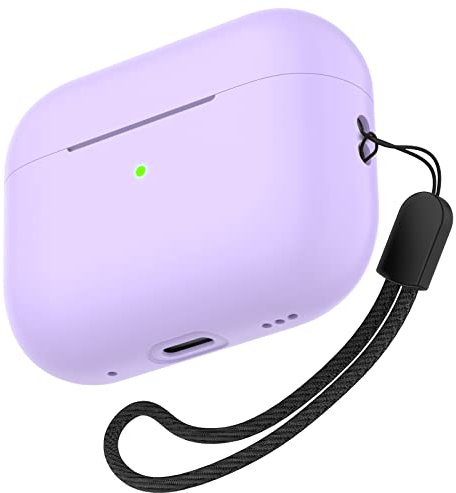 Für AirPods Pro 2 Hülle, Nemteur Apple Pro 2nd Generation Slim Silicone Case Cover, Front LED sichtbar, Skin Full Protective Case mit AirPods Pro 2 2022 Charging Case with Lanyard - Lila