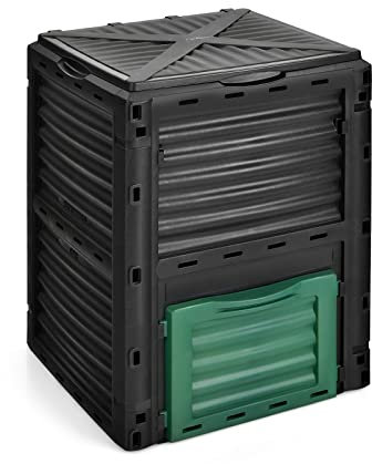 TANGZON 300L Garden Compost Bin, Large Plastic Composter Box with Flipped Lid, Bottom Exit Door & 12 Air Vents, Outdoor BPA-free Organic Waste Compost Converter for Soil Grass Rubbish