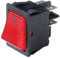 Interruttore bipolare a bilanciere DPST bipolare ON-OFF con tasto luminoso rosso e con terminali faston 6,35mm, foro di montaggio 29x22mm, 250V 16A