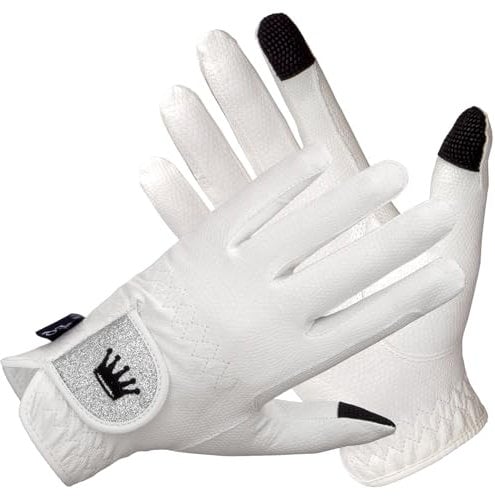 Equestrian Queen - Funktionelle Damen Reithandschuhe mit Touchscreen Kompatibilität, Rutschfestem Grip & Elegantes Design - Perfekt für den Reitsport - für Frauen und Mädchen - Bali (Weiß, XL)
