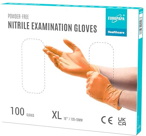 EUROPAPA® Lot de 100 gants jetables en nitrile - Non poudrés - Sans latex - Non stériles - Sans latex - Orange