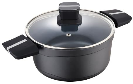 San Ignacio Bistro Grey - Cacerola con Tapa de 20cm - Fabricada en Aluminio Fundido - Interior En Acero Quantanium - Exterior En Negro Mate - Punto Inducción - Mango Soft Touch Negro
