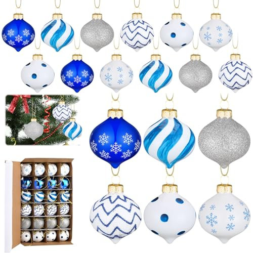 24 Stück Weihnachts-Pfefferminz-Süßigkeiten-Ornamente, Glaskugeln, Ornamente, 5,1 cm, Weihnachtsbaum-Hängedekoration, Schneeflocke, Punkte, Streifen, Weihnachtsparty-Ornamente