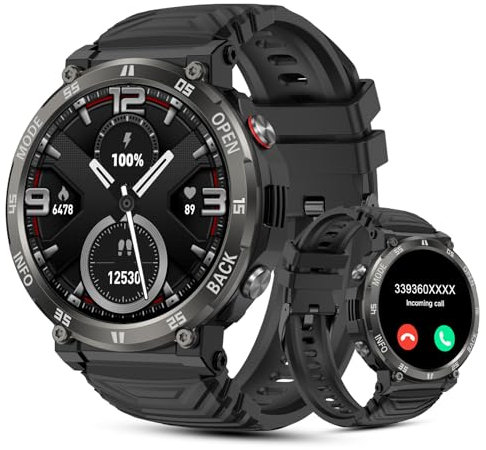 AVUMDA Smartwatch Uomo Orologio, 1,52 Smart Watch Militare con Chiamate Bluetooth Contapassi Cardiofrequenzimetro Pressione Sanguigna Monitoraggio Sonno SpO2 Orologio Sportivo IP68 per Android iOS