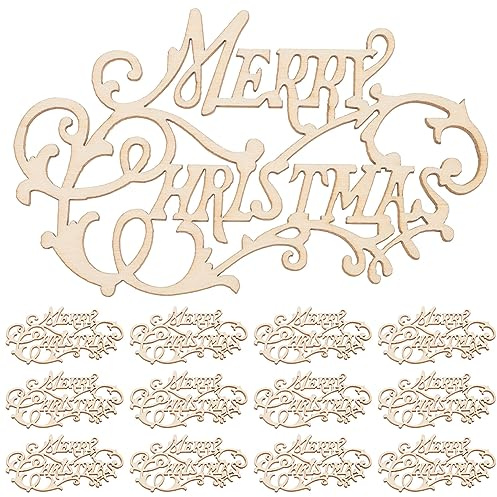 EXCEART Merry Christmas Wooden Cutout 20pcs Unfinished Wood Letter Pieces Slice Embellishment Blank Xmas Tree Tags for DIY Scrapbooking Xmas Sewing Crafts