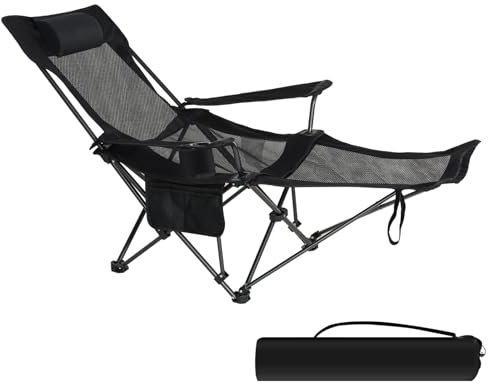 eSituro Folding Camping Chair, Lightweight Outdoor Chair for Adults, 2 Heights Adjustable, with Cup Holder and Armrest, for Outdoor, Garden, Picnic