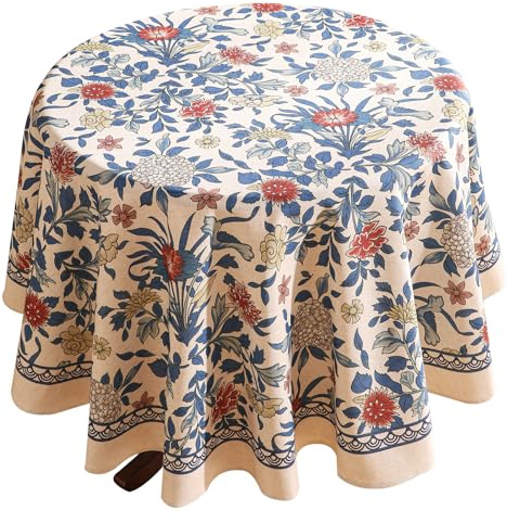 patdrea Designer-Tischdecke für runden Tisch, Vintage-Leinen, Blätter- und Blumenmuster, Bauernhaus-Dekoration, Abdeckung für Küche, Esszimmer, Weihnachten, Thanksgiving, Durchmesser 140 cm, Ivar a