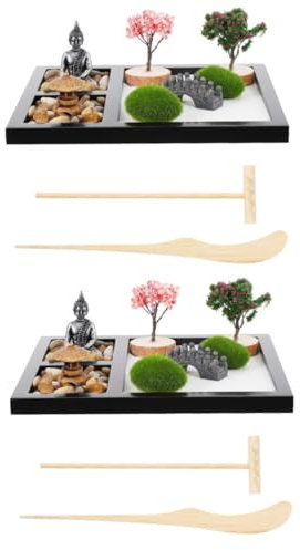 Amosfun 2 Sätze Sandtisch Für Den Garten Dekor Japanisches Zen-Garten-kit Desktop-Zen-Garten Tisch-sandkasten-tablett Miniaturgarten Aromatherapie Japanischer Stil Büro Dichtetafel Usw.