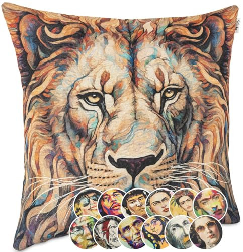 Kissenbezug Dekokissen Gobelin Kissen Sofakissen Kissenbezüge Kissenhülle Zierkissen Pop Art Motiv beidseitig Bedruckt Löwe 40x40cm ohne Füllung