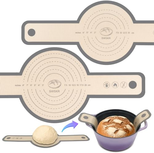 SWSKR Silicone Bread Sling for Dutch Oven, 2 Pcs Non-Stick & no objectional odor Bread Baking Mat Set, antislip Reusable Bread Sling with Long Handle to Transfer Sourdough, large, Gray