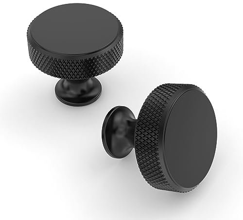 Coinkoly Matte Black Cabinet Handles - 10 Pack Single Hole Knurled Drawer Cupboard Knobs UK0006