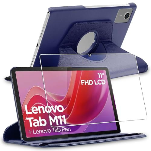 ebestStar - for Lenovo Tab M11 Case, Cover 360 Rotating Protection, PU Leather, Dark Blue + Glass Screen Protector