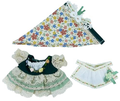 niannyyhouse 20 cm große Plüschpuppenkleidung, grüner Kopfschmuck, Kleider, Spitzenschürze, 20,3 cm, Puppen verkleiden sich