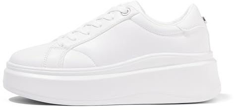 LUCKY STEP Women's Platform Fashion Sneakers Faux Leather Classic Tennis Shoes Low Top Casual Walking Shoes(White,7 US)