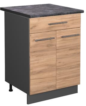 Vicco Küchenunterschrank Fame-Line, Goldkraft Eiche/Anthrazit, 60 cm mit Schublade, AP Anthrazit