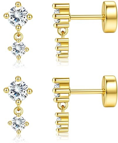 YADOCA Helix Piercings Chirurgenstahl Ohrringe Set für Damen Hypoallergen 14K Vergoldet Piercing Ohr Gold Medizinische Ohrstecker Conch Tragus Piercings-Weiß CZ