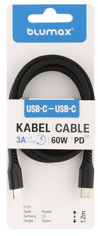 Blumax Kabel USB-C auf USB-C (1,2m) 3A 60W kompatibel mit OOONO CO-DRIVER NO2 (Schwarz)