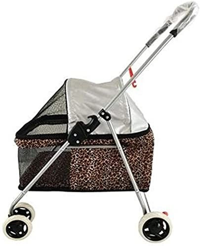 GLETSF Poussette pour Grand Chien à Quatre Roues, légère, Simple, Pliable, Lavable (Rose) (imprimé léopard)