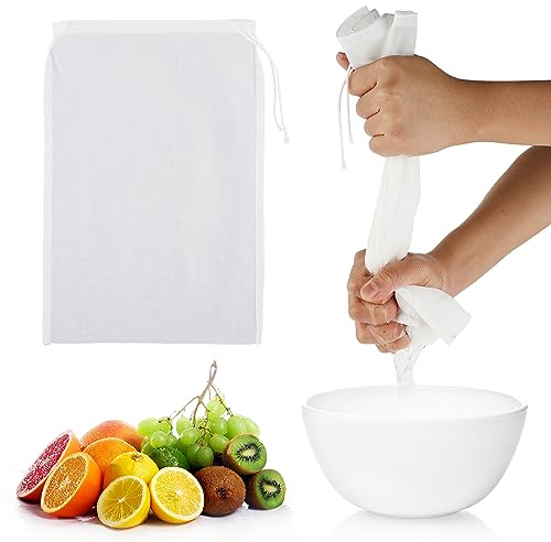 WLLHYF 4 Pack Nylon Nut Milk Bag 12×8 Inches Fine Mesh Food Strainer Reusable Cheese Cloth Multiple Usage Professional Cold Brew Filter for Straining Juice Coffee Yogurt Tea (Nylon, 14×10 in)