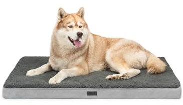 lionto Hundebett orthopädisch, 112x81x8 cm, Robustes Hundekissen mit weichem Plüsch, Bezug abnehmbar & waschbar, wasserabweisend, geeignet für kleine & große Hunde + Katzen, grau