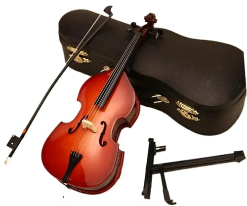 Miniatur-Kontrabass-Modell Mit Ständer Und Koffer Mini-Musikinstrument Ornamente Dekor Heimhandwerk(20cm)