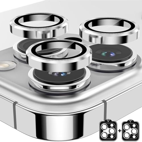 AFENGBOX 2 Pack for iPhone 16 Pro/iPhone 16 Pro Max Camera Lens Protector,9H Tempered Glass Scratch Resistant Metal Ring Camera Cover,Case Friendly Night Shooting Camera Screen Protector,Silver