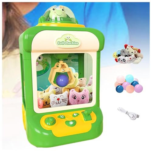 HBDSMLPL Greifautomat, Spielautomat mit Licht und Musik,20 Puppen,10 Gashapons, Claw Machine Geburtstagsgeschenke Für Mädchen,Junge,Green