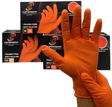 Gants jetables, Gants nitrile orange qualité professionnelle texture diamant, Gants extra résistants mécanicien, garage, atelier, gants jetable 50 pièces/ boite tailles L, XL, XXL, lot 2 boites (XL)