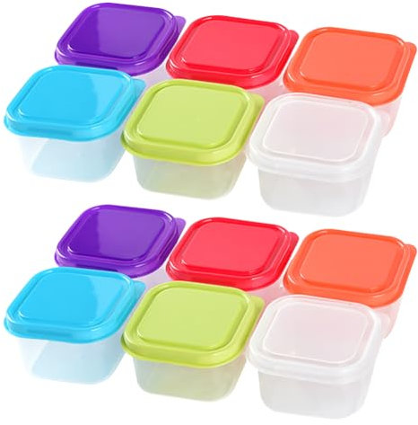 FSSTUD 12 Pcs 100ml Clear Plastic Food Containers Mini Food Storage Pots Small Dispensing Storage Containers Square Freezer Food Boxes Dishwasher Safe Container Set with Lids for Snack Puree