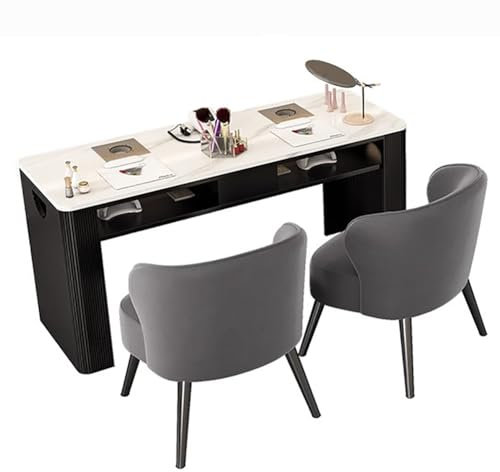 TT-YEC Professional Manicure Table with Collector, Heavy Duty Metal Frame Beauty Salon Manicure Table with Marble Top, Portable Manicurist Workstation, Nail Salon Table, White,AL160CM