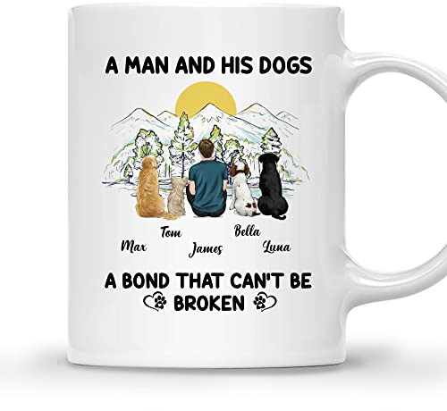 NANVIER A Man and His Dogs Mug Dog Gift for Men with Design, Dog Breeds - Birthday, Christmas, Fathers Day Dog Dad Gift - 11oz Dog Dad Mug - 4 Dogs 11oz