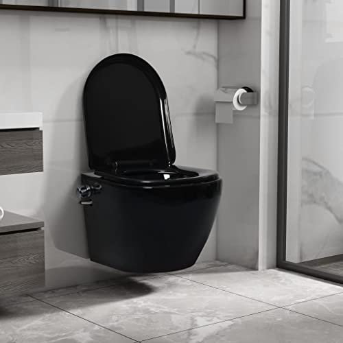 NQJIBUE Home Garden,Wall Hung Rimless Toilet with Bidet Function Ceramic Black
