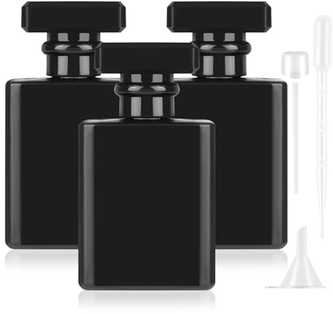 AILUYA 3 Stück Schwarzer Parfum Flakon Leer, 50ml Glas Parfümflaschen zum Befüllen, Quadratische Parfümzerstäuber, Portable Parfum Zerstäuber mit Parfümspender für Reisen, Arbeit, Termine