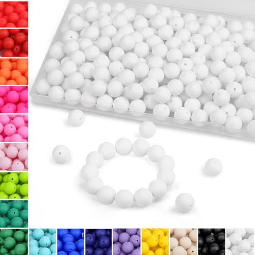 Sahoottie Lot de 70 perles blanches en silicone à enfiler - 15 mm - Pour bracelets, porte-clés, stylos, bracelets - Kit de fabrication de bijoux