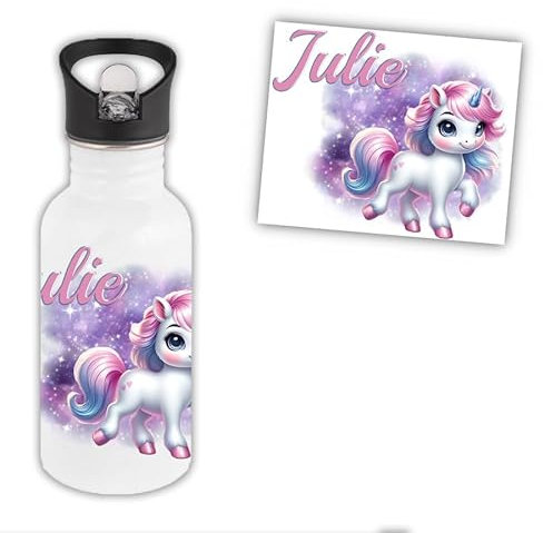 Gourde ou bouteille enfant - Personnalisable avec prénom - 500mL (Licorne)