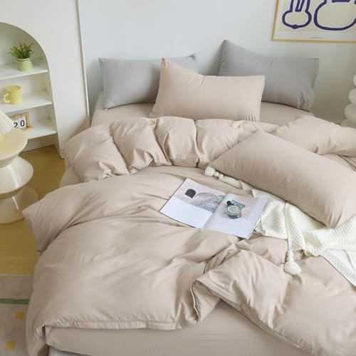 Nyescasa Housse de Couette 220x240 Beige Couleur Unie Moderne Parure de lit Adulte 2 Personnes en Microfibre Sets de Housses de Couettes avec Fermeture Éclair et 2 Taies d'oreiller 65x65 cm