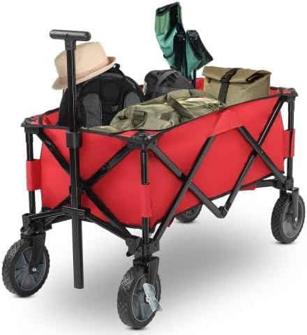 LEADZM Chariot Pliable, Chariot à roulettes avec Jusqu’à 100KG, Grande Taille 90 x 48 x 69cm, pour Transport, Extérieur Camping, Jardin, Festival, Rouge