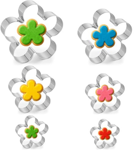 Prasacco 6 Stück Blumen Ausstecher Set, 6 Größen Edelstahl Ausstechformen Blumen Plätzchen Ausstecher Wiederverwendbar Keksausstecher für DIY Gebäck, Fondant, Kuchen, Kekse(10,3/9,2/7,8/6,8/5,5/4,2cm)