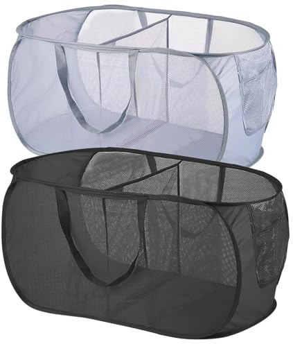 Wäschetasche Faltbar,Wäschekorb Camping,2 Stück Foldable Laundry Basket,58×36×36,Schwarz + Grau